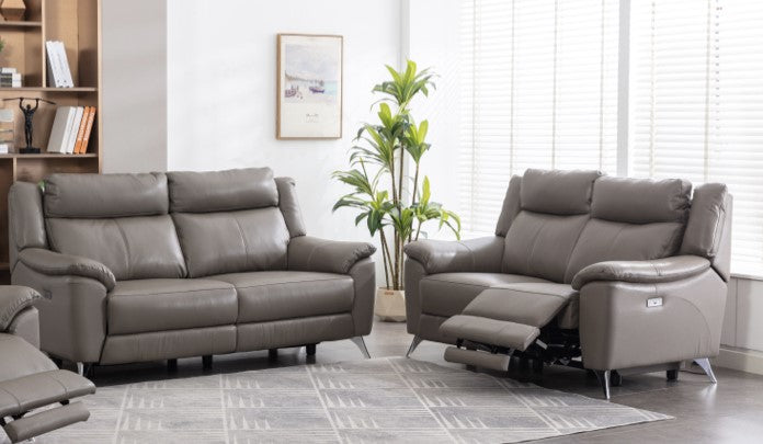 Peru 3+2 Electric Suite - Steel Grey Leather