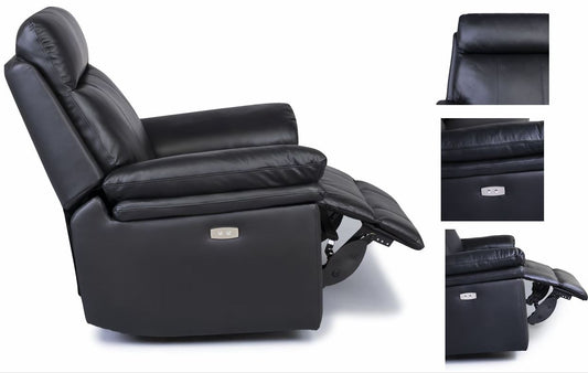 Horizon Armchair Electric Recliner Leather - Black