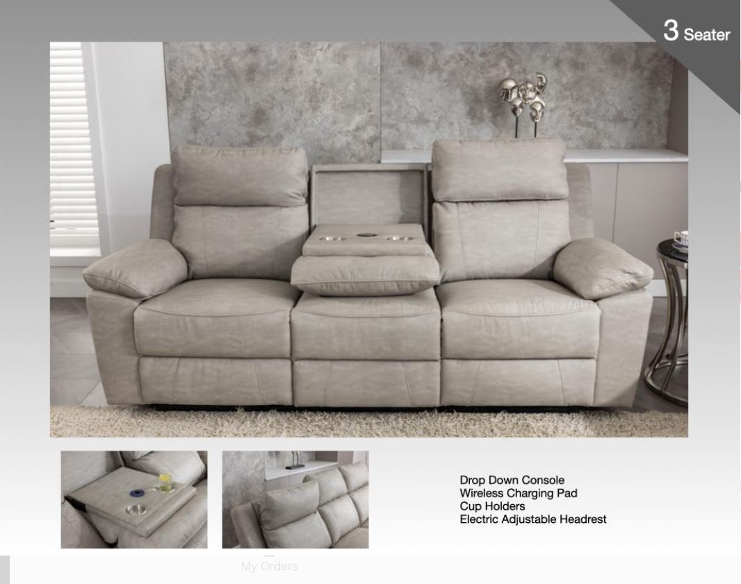 Huntington 3 Seater Electric Sofa - Silver Grey