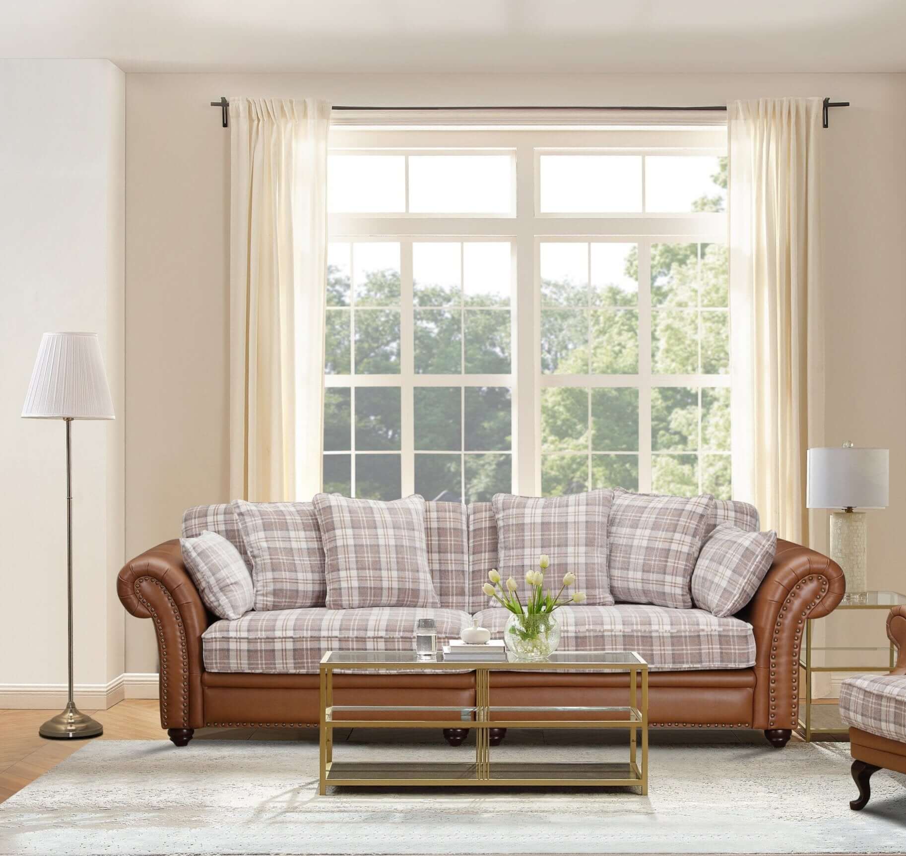 Imperial 4 Seater Sofa - Leather/ Fabric Brown