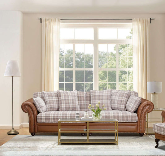 Imperial 4 Seater Sofa - Leather/ Fabric Brown