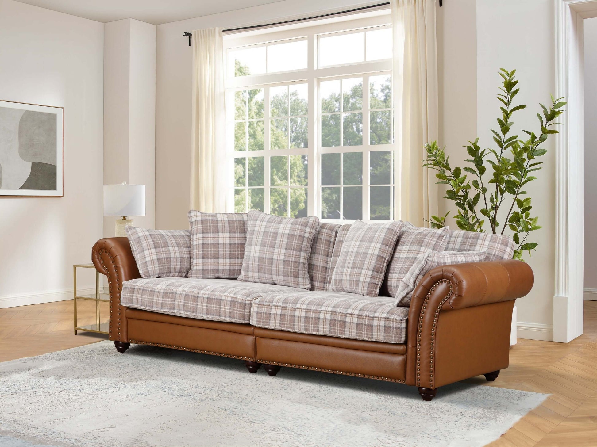 Imperial 4 Seater Sofa - Leather/ Fabric Brown