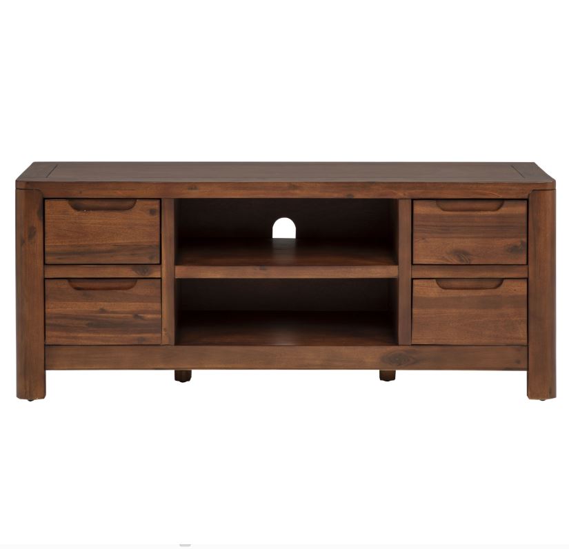 Monterey acacia straight TV unit, front view
