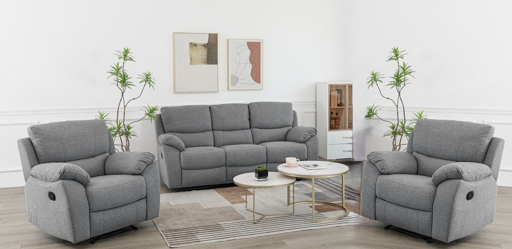 Nordic 3+1+1 Recliner Sofa Suite- Grey (Fabric)