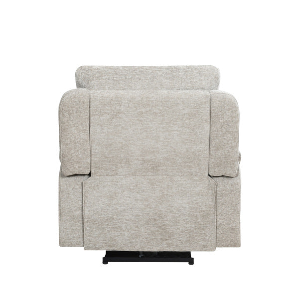 Knightsbridge electric recliner armchair in fossil, back cushion and arm detail