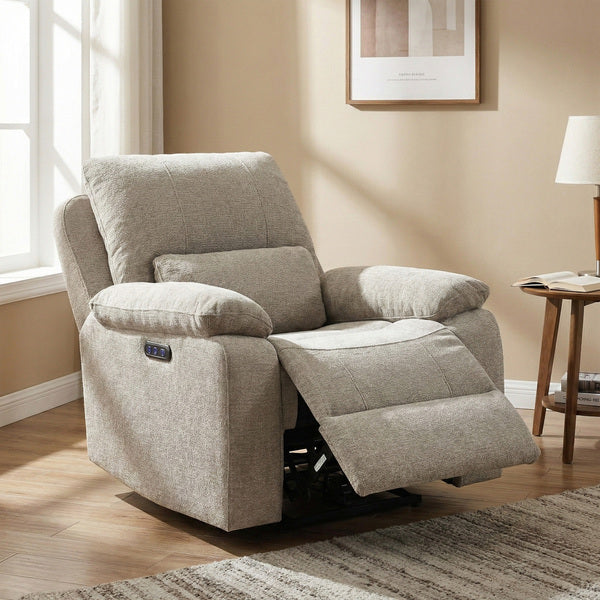 Knightsbridge electric recliner armchair in fossil, living room reclined chair