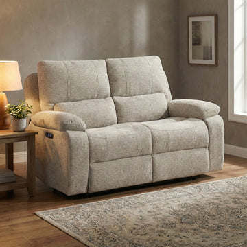 Knightsbridge 2 seater electric recliner sofa in fossil, living room angled sofa