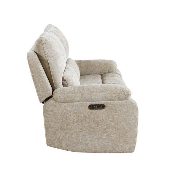 Knightsbridge 2 seater electric recliner sofa in fossil, rear view