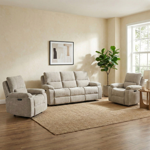 Knightsbridge 3+1+1 electric recliner suite in Fossil, living room matching suite