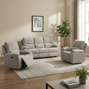 Knightsbridge 3+1+1 electric recliner suite in Fossil, living room three piece suite