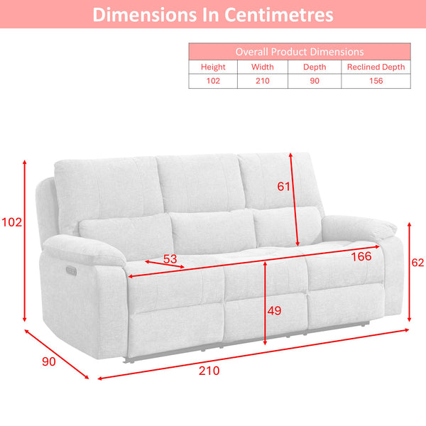 Knightsbridge 3+1+1 electric recliner suite in Fossil, three seater sofa dimensions