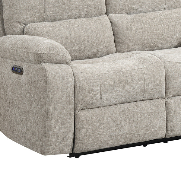 Knightsbridge 3 seater electric recliner sofa in fossil, seat and control panel detail