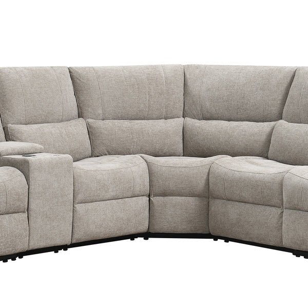 Knightsbridge electric recliner corner sofa in fossil, corner section detail
