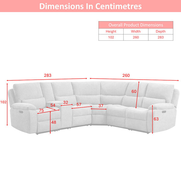 Knightsbridge electric recliner corner sofa in fossil, corner sofa dimensions
