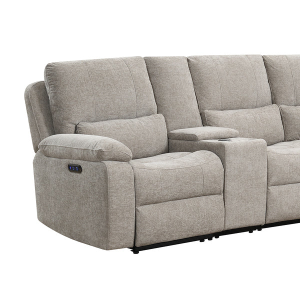 Knightsbridge electric recliner corner sofa in fossil, left section and controls