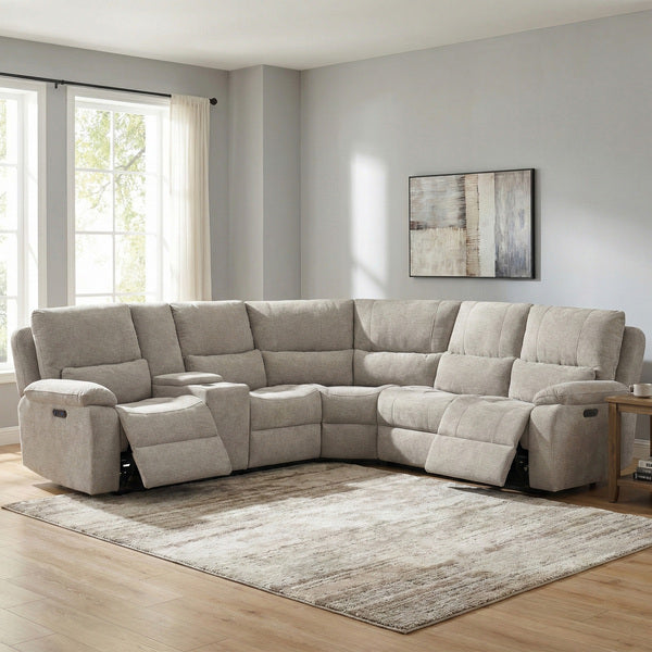 Knightsbridge electric recliner corner sofa in fossil, living room corner sofa alternate angle