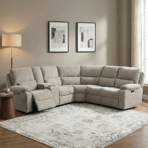 Knightsbridge electric recliner corner sofa in fossil, living room corner sofa