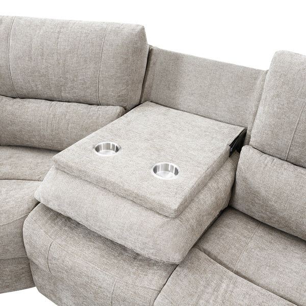 Knightsbridge electric recliner corner sofa in fossil, wireless charging console and cup holders