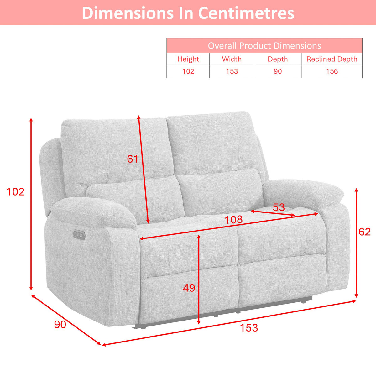 Knightsbridge in Granite, 2 seater sofa dimensions