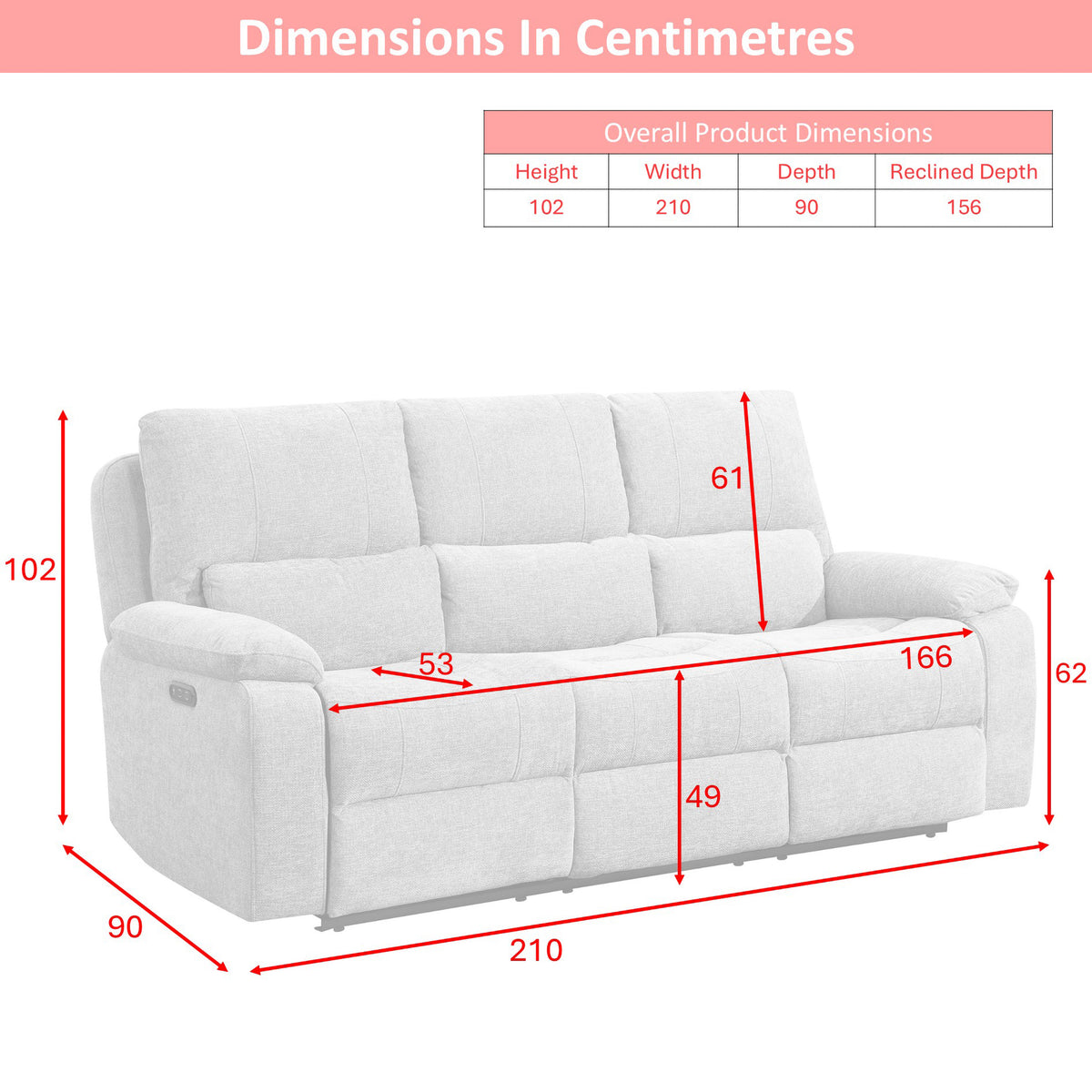 Knightsbridge in Granite, 3 seater sofa dimensions