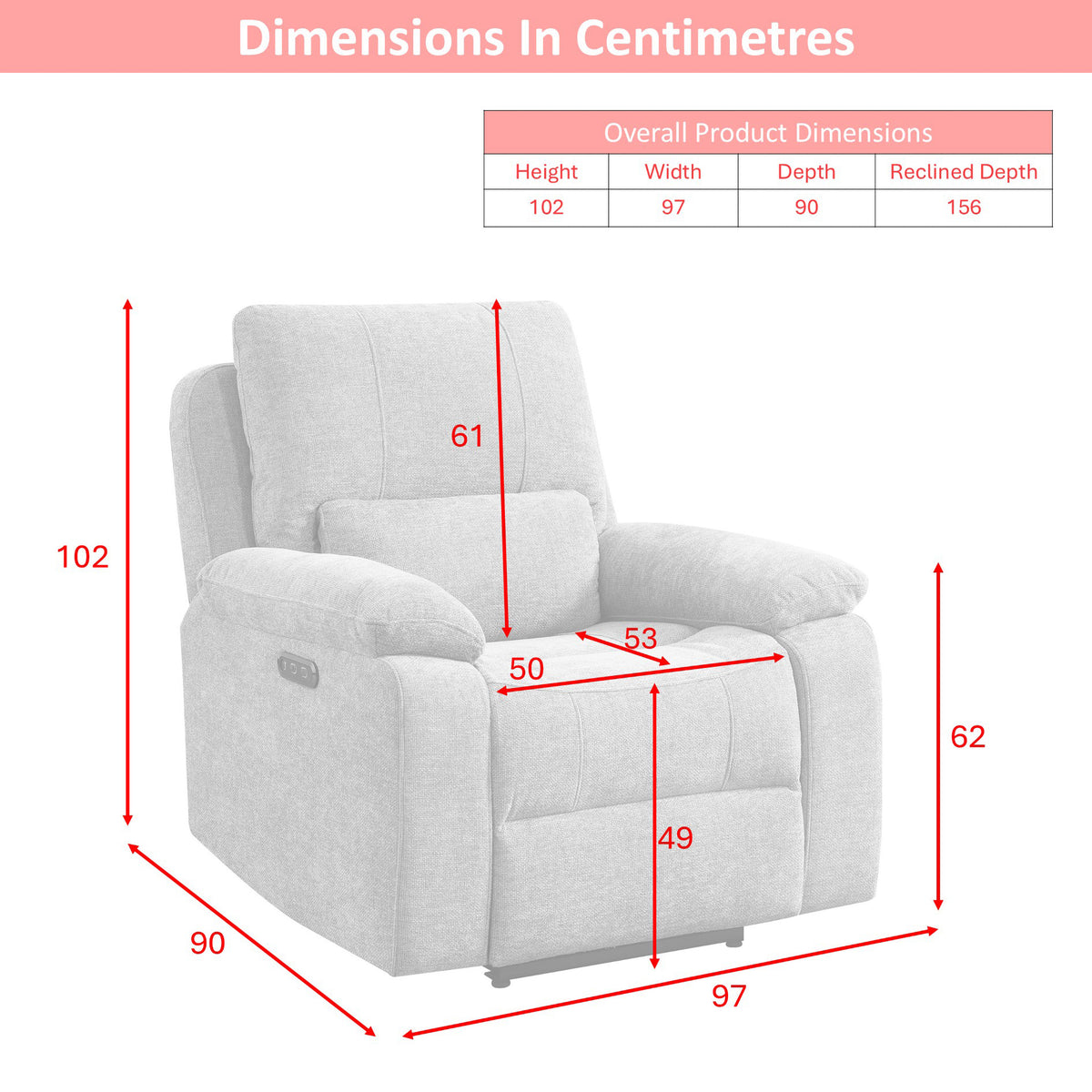 Knightsbridge in Granite, armchair dimensions