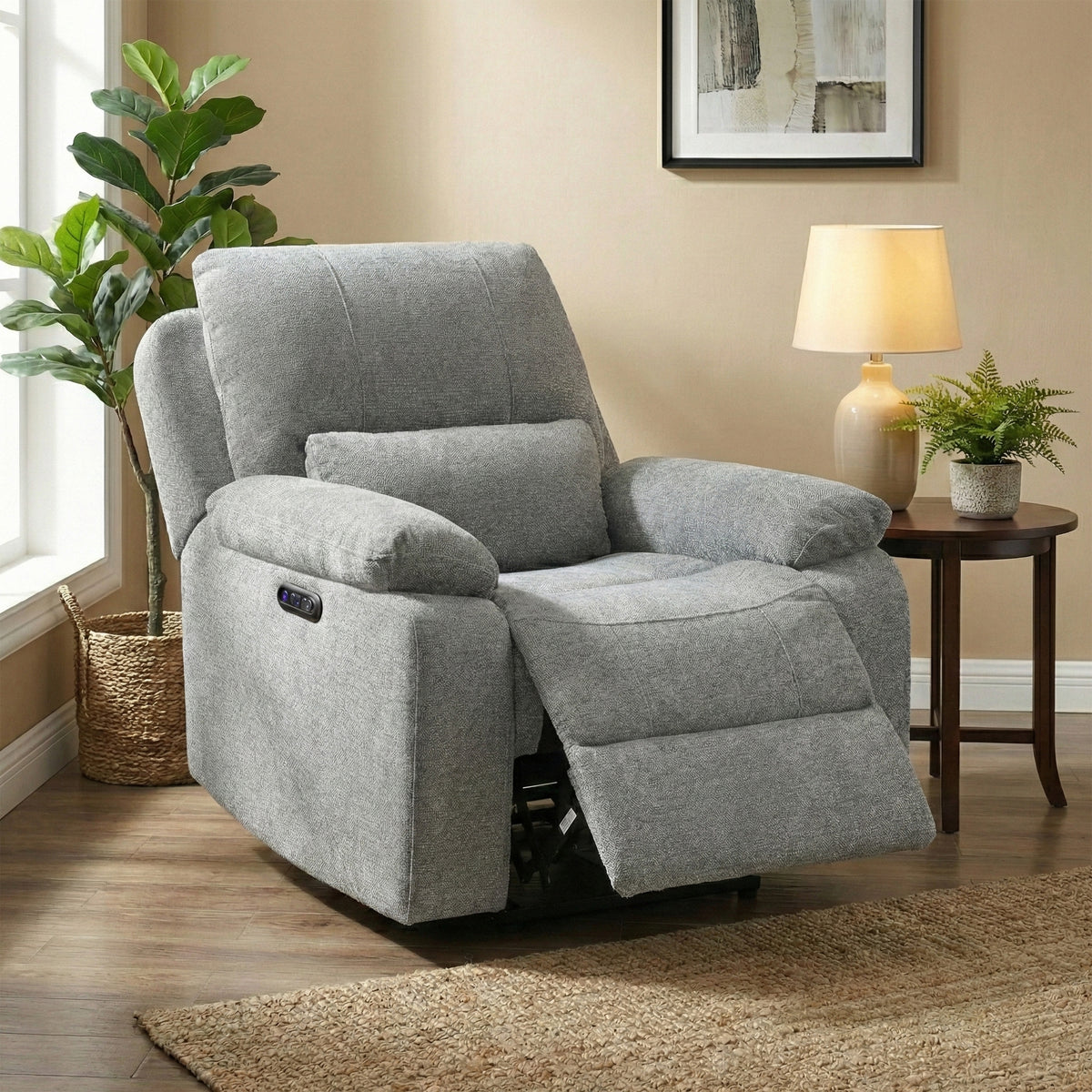 Knightsbridge in Granite, armchair reclined in a living room