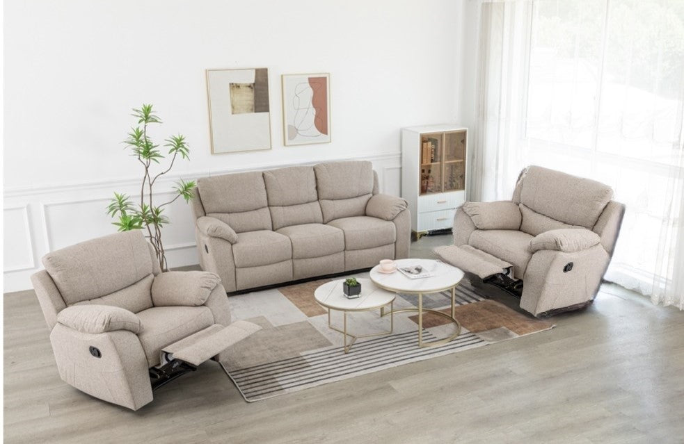 Nordic 3+1+1 Recliner Sofa Suite- Dune (Fabric)