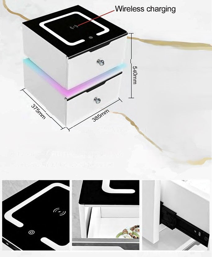 Luxe Nightstand With Wireless Charging and Led Lights