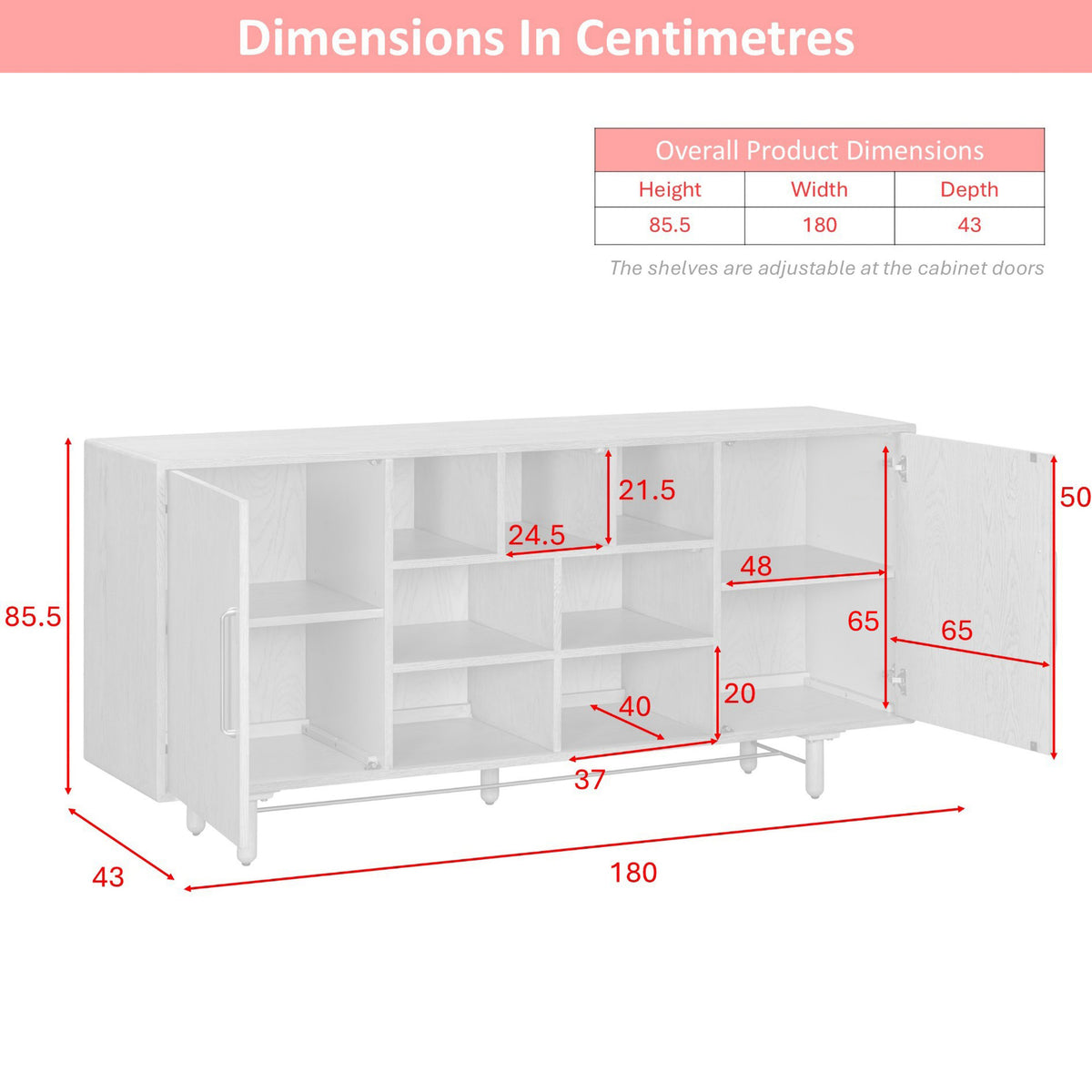 Madrid 2 Door Sideboard - dimension diagram