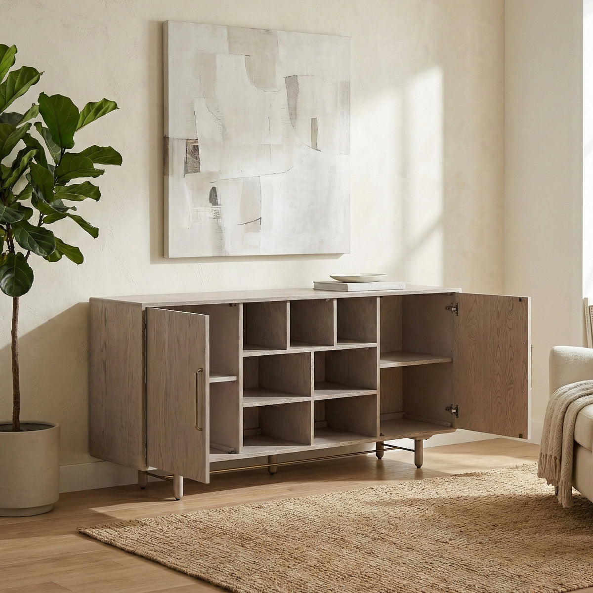 Madrid 2 Door Sideboard - open cupboards in a room setting