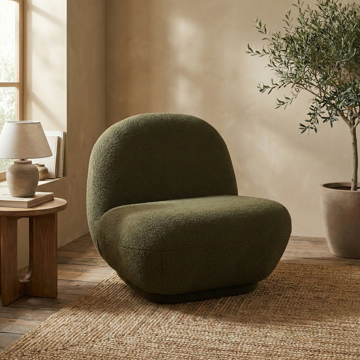 Maisie Green fabric accent chair in a second room setting