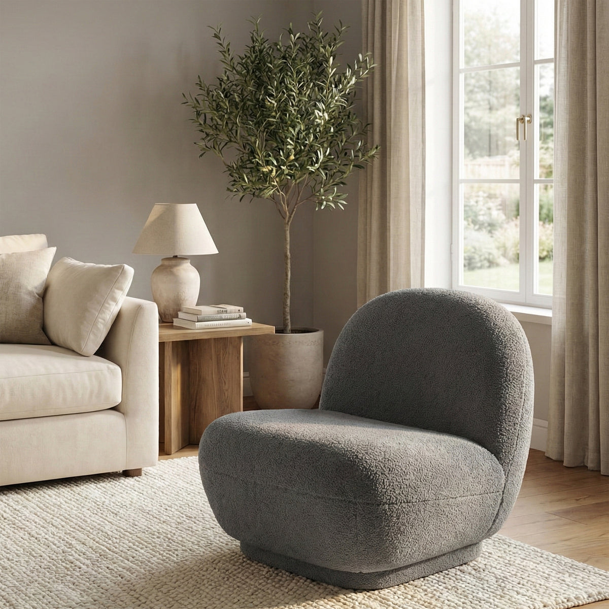 Maisie Grey fabric accent chair in a second room setting