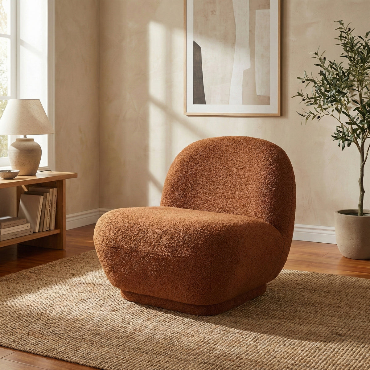 Maisie Rust fabric accent chair in a second room setting