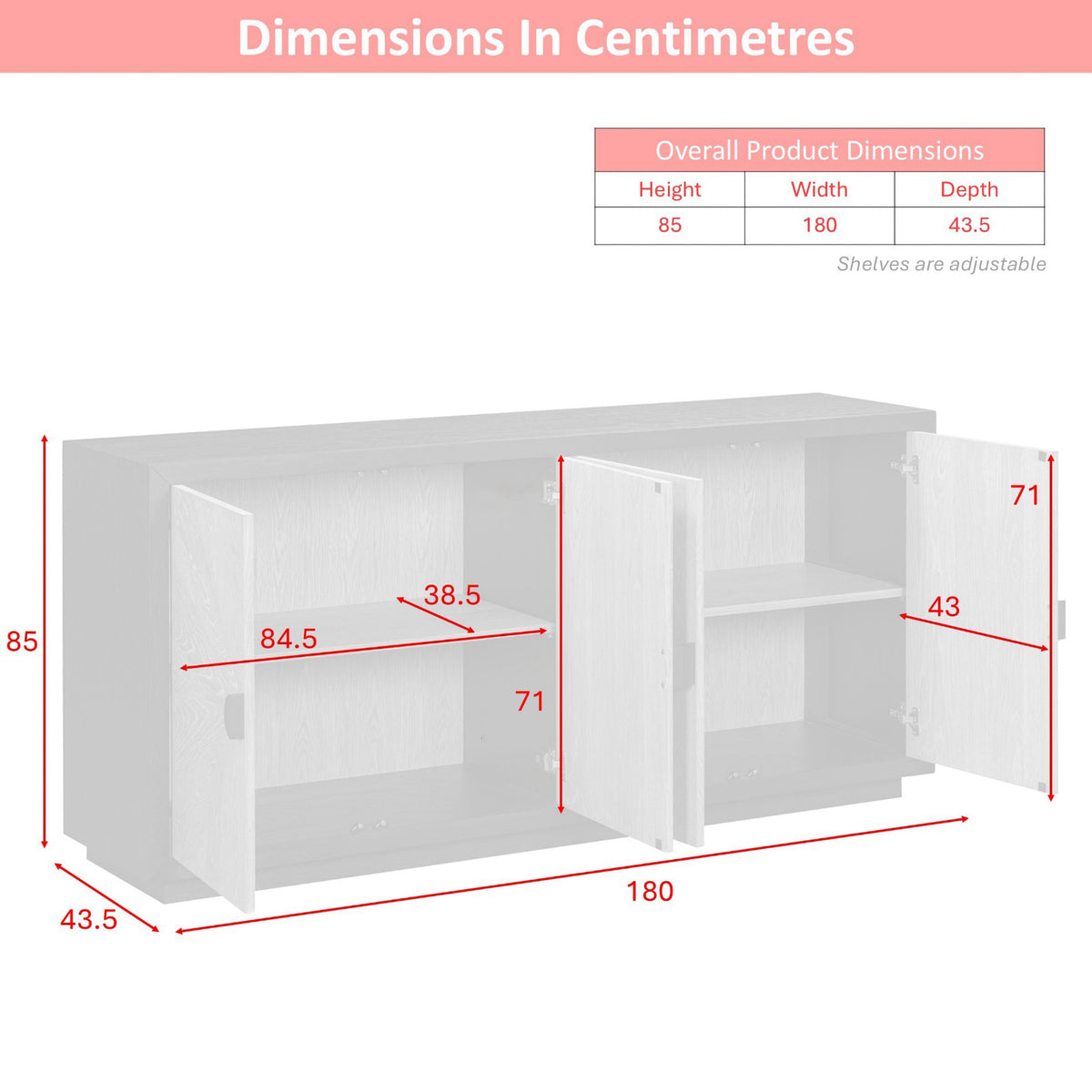 Marseille 4 Door Sideboard - dimension diagram