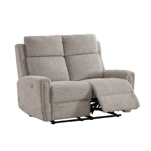 Mayfair 2 seater electric recliner sofa in ash, angled one footrest raised
