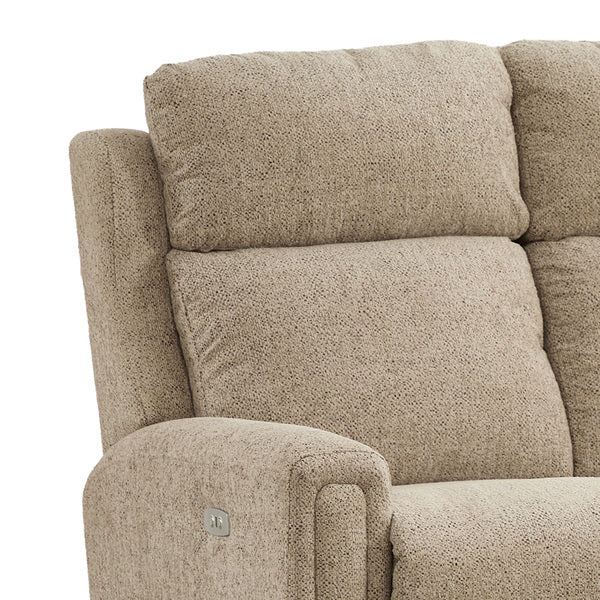 Mayfair 2 seater electric recliner sofa in beige, high headrest detail