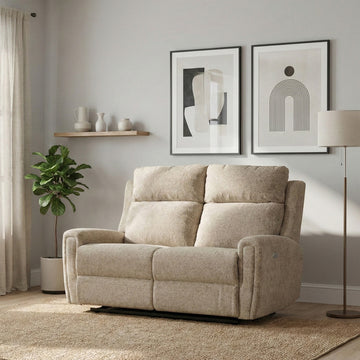 Mayfair 2 seater electric recliner sofa in beige, living room upright