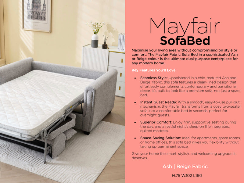 Mayfair 2 seater pull-out sofa bed in ash, sofa bed features overview