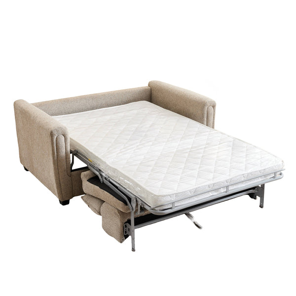 Mayfair 2 seater pull-out sofa bed in beige, pull out bed and quilted mattress