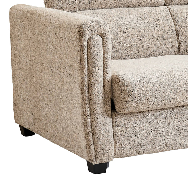 Mayfair 2 seater pull-out sofa bed in beige, upholstered arm and seat detail