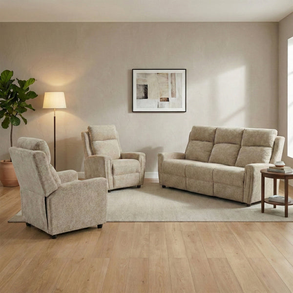 Mayfair 3+1+1 fixed sofa set in beige, angled living room suite layout