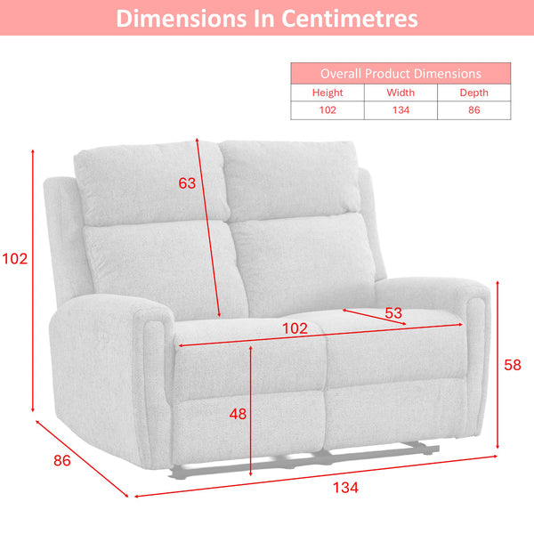 Mayfair 3+2 electric recliner sofa set in ash, two seater dimensions