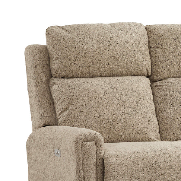 Mayfair 3+2 electric recliner sofa set in beige, high headrest detail
