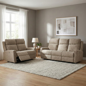 Mayfair 3+2 electric recliner sofa set in beige, living room reclining sofa set
