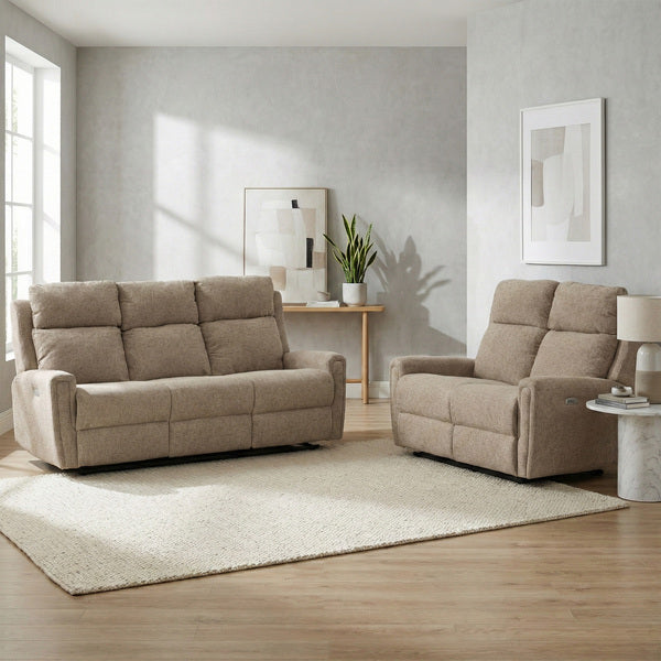 Mayfair 3+2 electric recliner sofa set in beige, living room upright sofa set