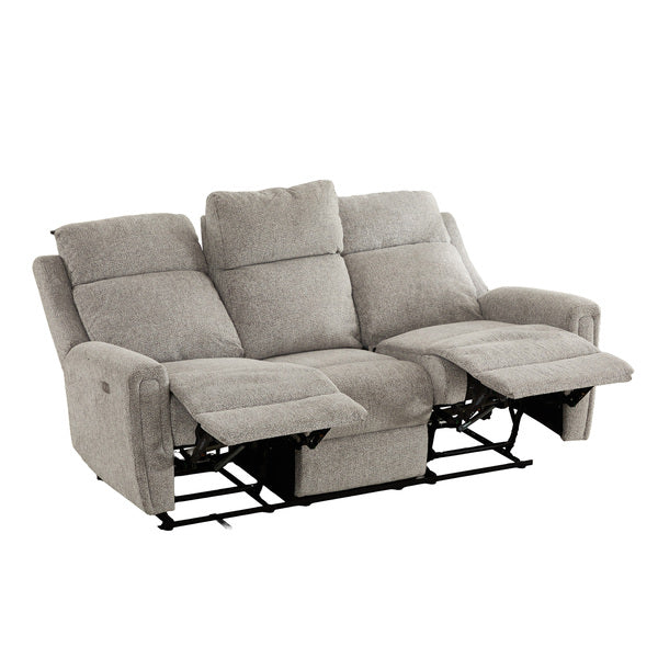 Mayfair 3 seater electric recliner sofa in ash, angled both footrests raised