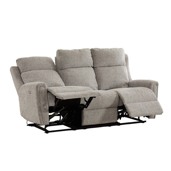 Mayfair 3 seater electric recliner sofa in ash, angled one footrest raised
