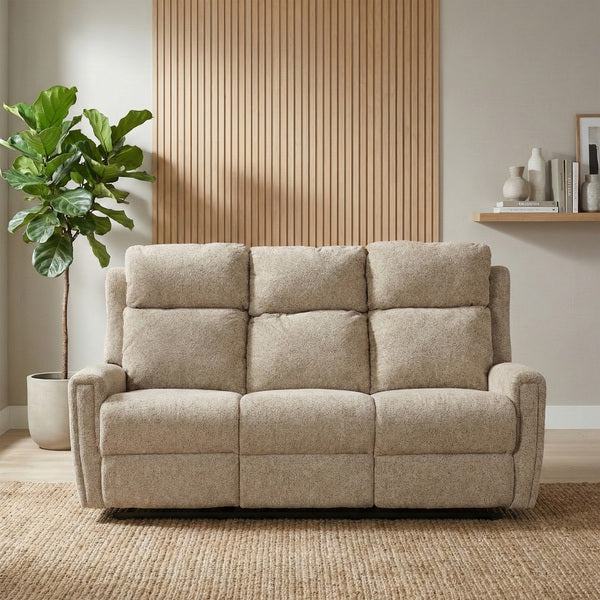 Mayfair 3 seater electric recliner sofa in beige, living room upright