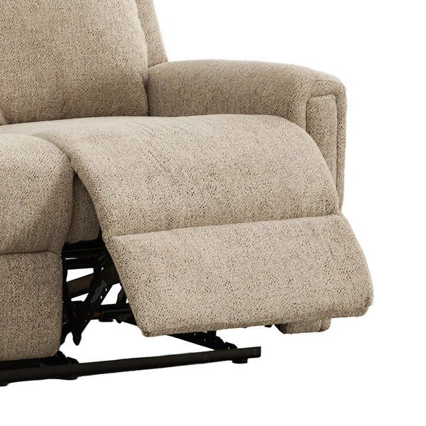 Mayfair 3 seater electric recliner sofa in beige, raised footrest close up
