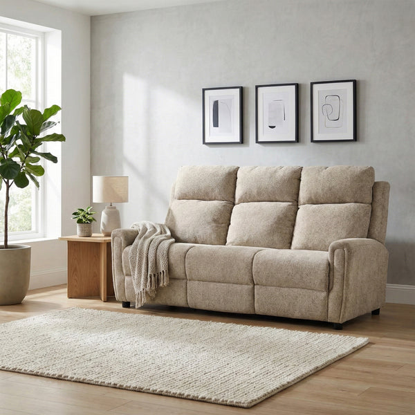 Mayfair 3 seater fixed sofa in beige, living room angled sofa